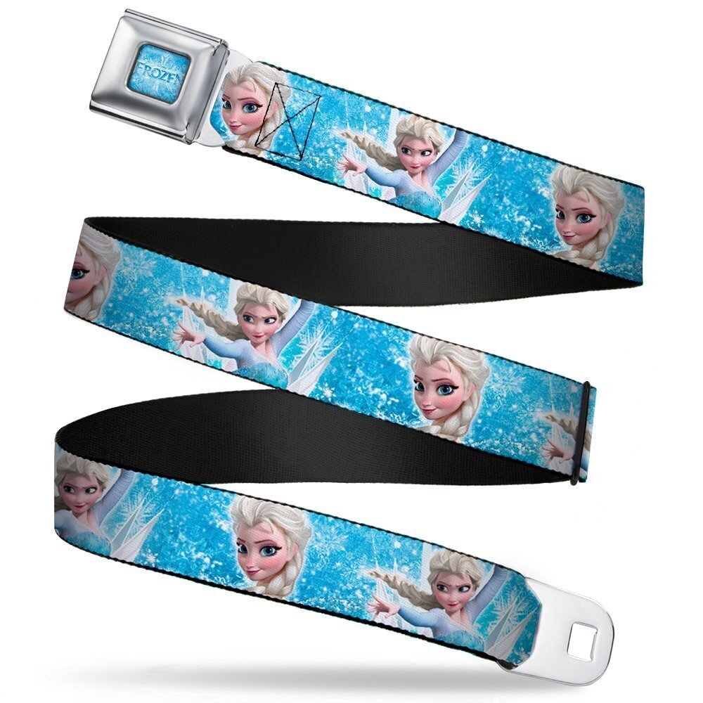 9403 Seatbelt Belt Frozen Elsa Face/Action Pose/Snowflakes Blues/White